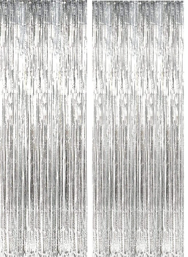 WOLFANO Metallic Tassels Foil Fringe Curtains Decorations and Special Celebration, 6x3 ft Long (Pack of 4, Purple-Gold) 01 - Image 1